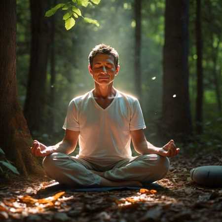 A person meditating, with a subtle glow of energy around them
